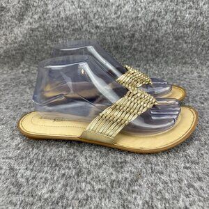 ✅Womens 9 / 40.5 Born Crown Gold Woven Leather Thong Sandals Casual Summer Shoes
